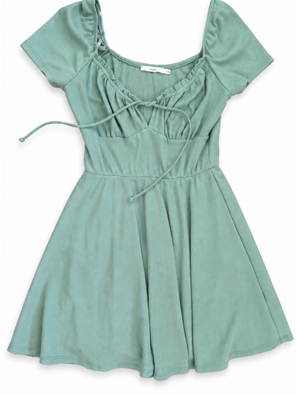 Lush Sage Green Ribbed Tie-Front Mini Dress